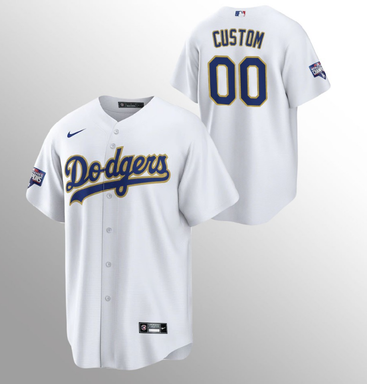 Men's Los Angeles Dodgers Active Player Custom White Champions Patch Gold Program Cool Base Stitched Jersey